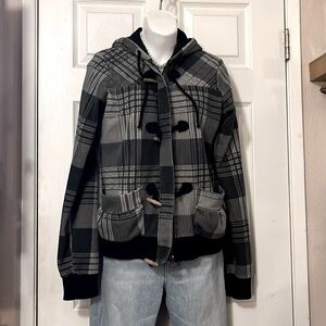 Vintage Billabong Plaid Stretchy Bomber Hoodie Jacket Sz L